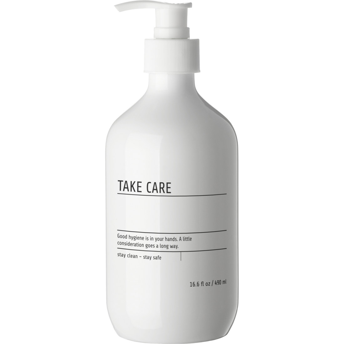 Flaska, mkwith pump & etikett, vit