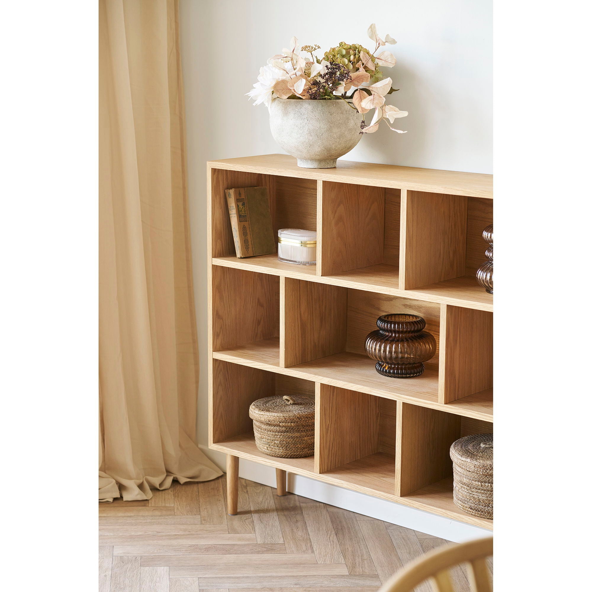 Oshawa Book Shelf - Book Shelf, Oak/Oak Veneer, Nature 30x112x104.5 CM