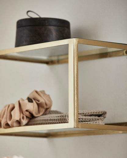 Nera -hyllan/metallbäddbordet med glas - 36x20 cm - guldfinish