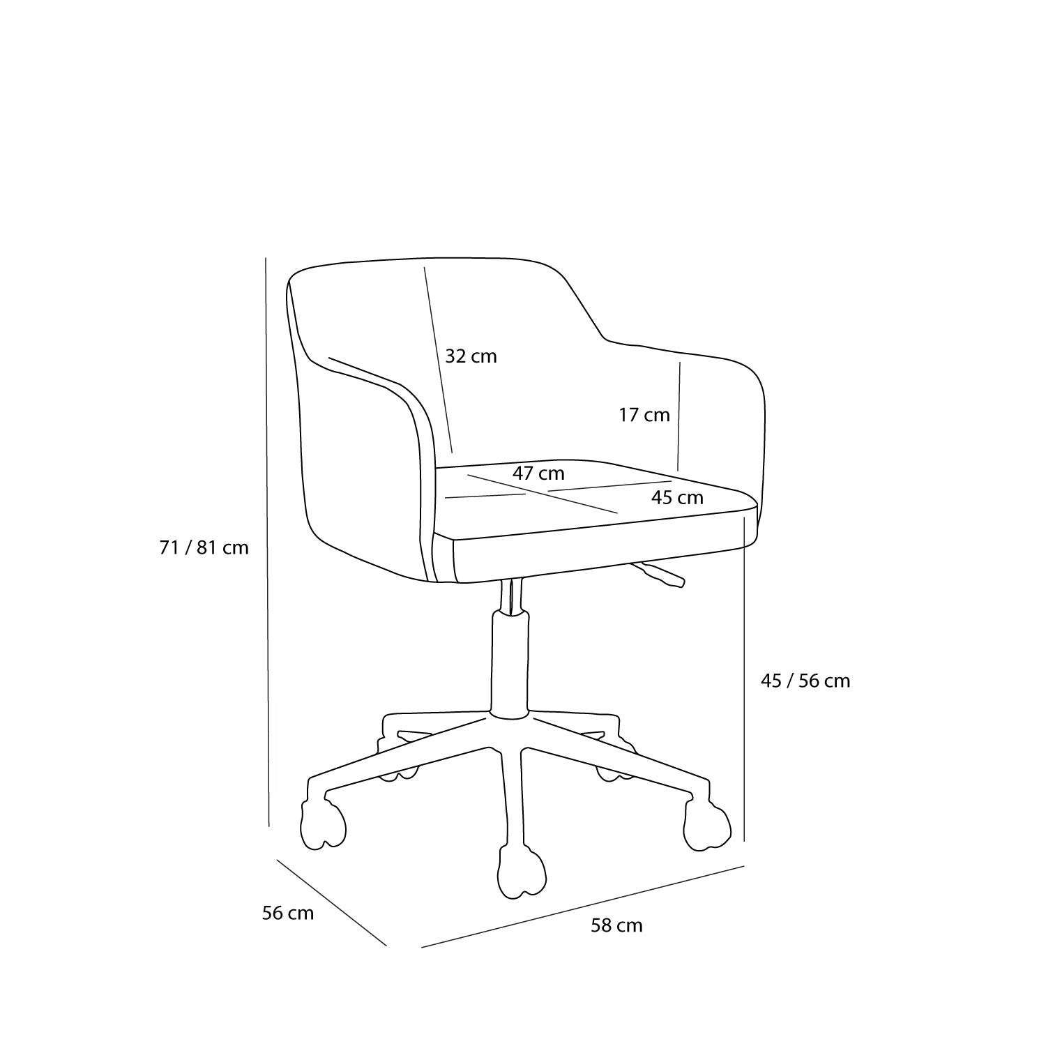 Vila Kontorsstol Mörkgrå - 55x58xh73/83cm