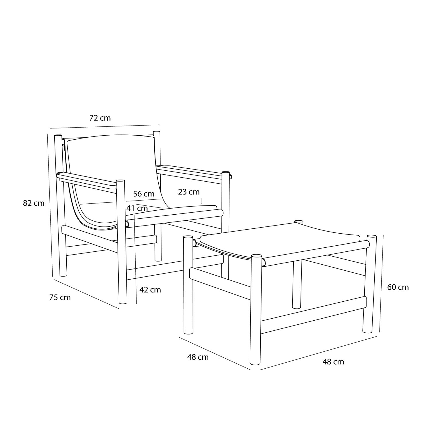 Heritage Fåtölj/Fotpall Natur/Beige - 75x72xh82cm, 69x49xh43cm