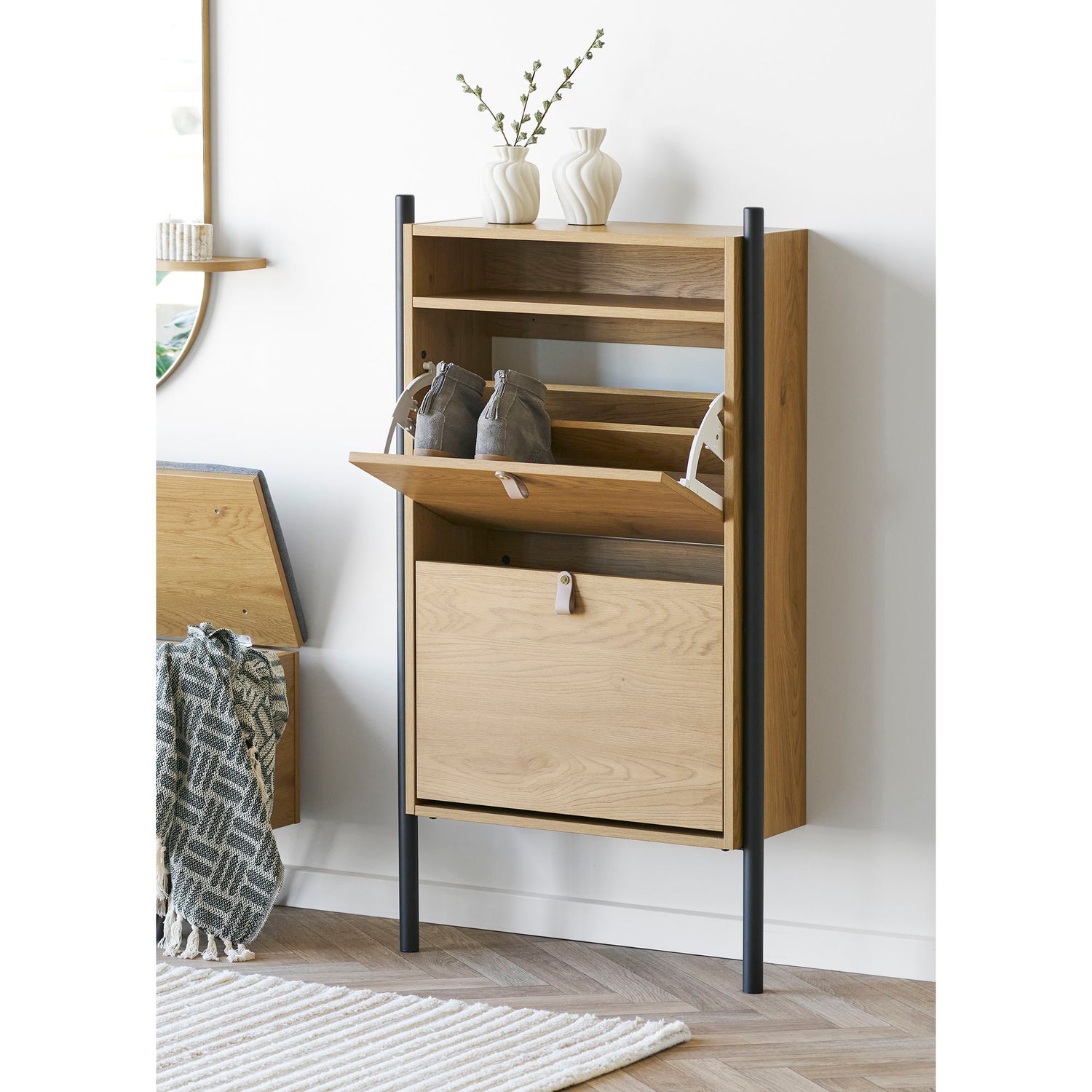 Barco Shoe Cabinet - Skoskåp, ekved Look 62x26x118 cm