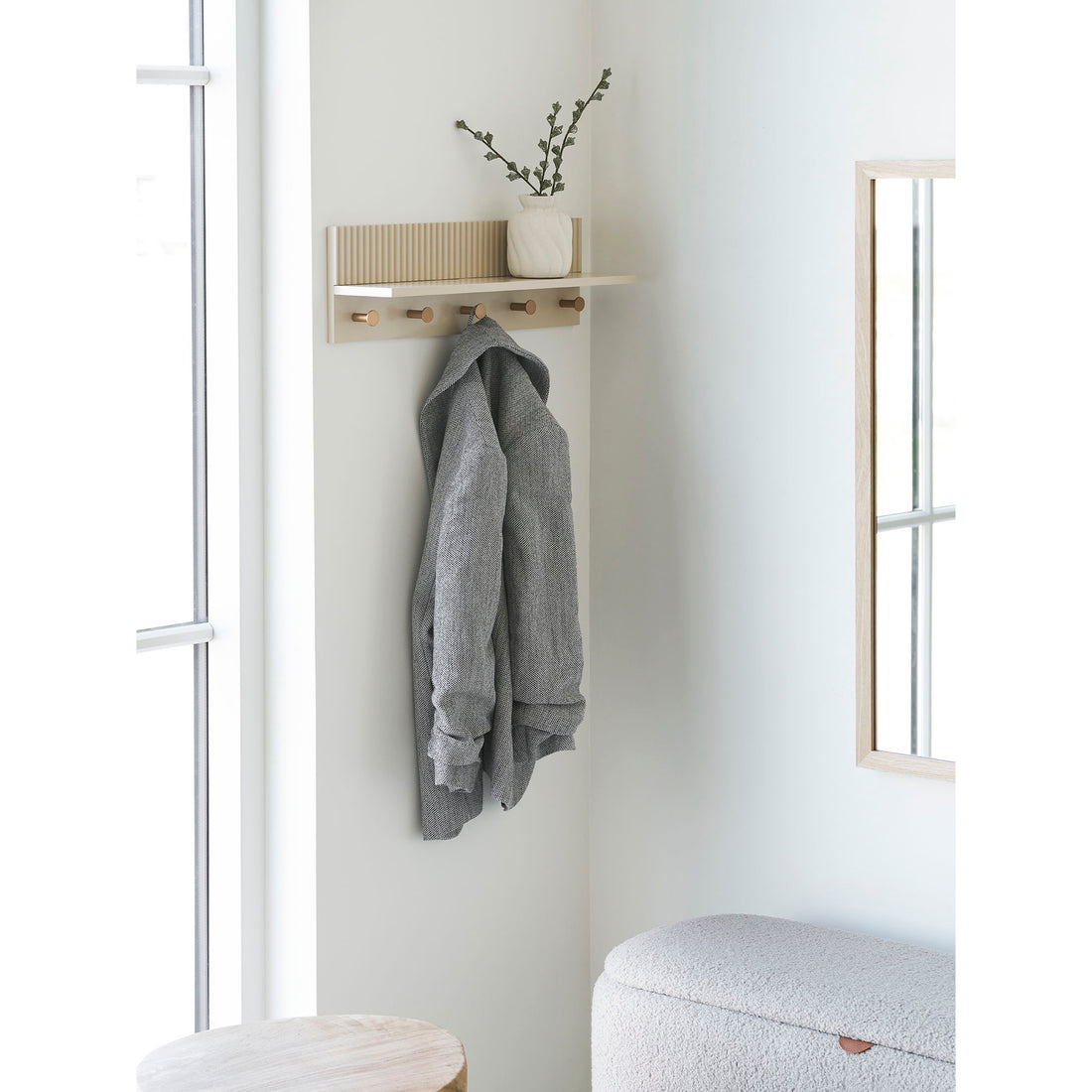Rocca vägghylla med krokar - vägghylla med krokar, beige 50x12x16 cm