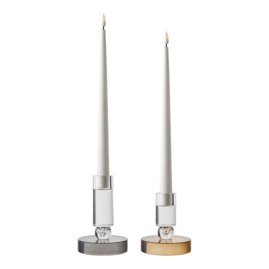 Ljusstake - Ljusstake, glas, brun/vit Ø8.5x10 cm