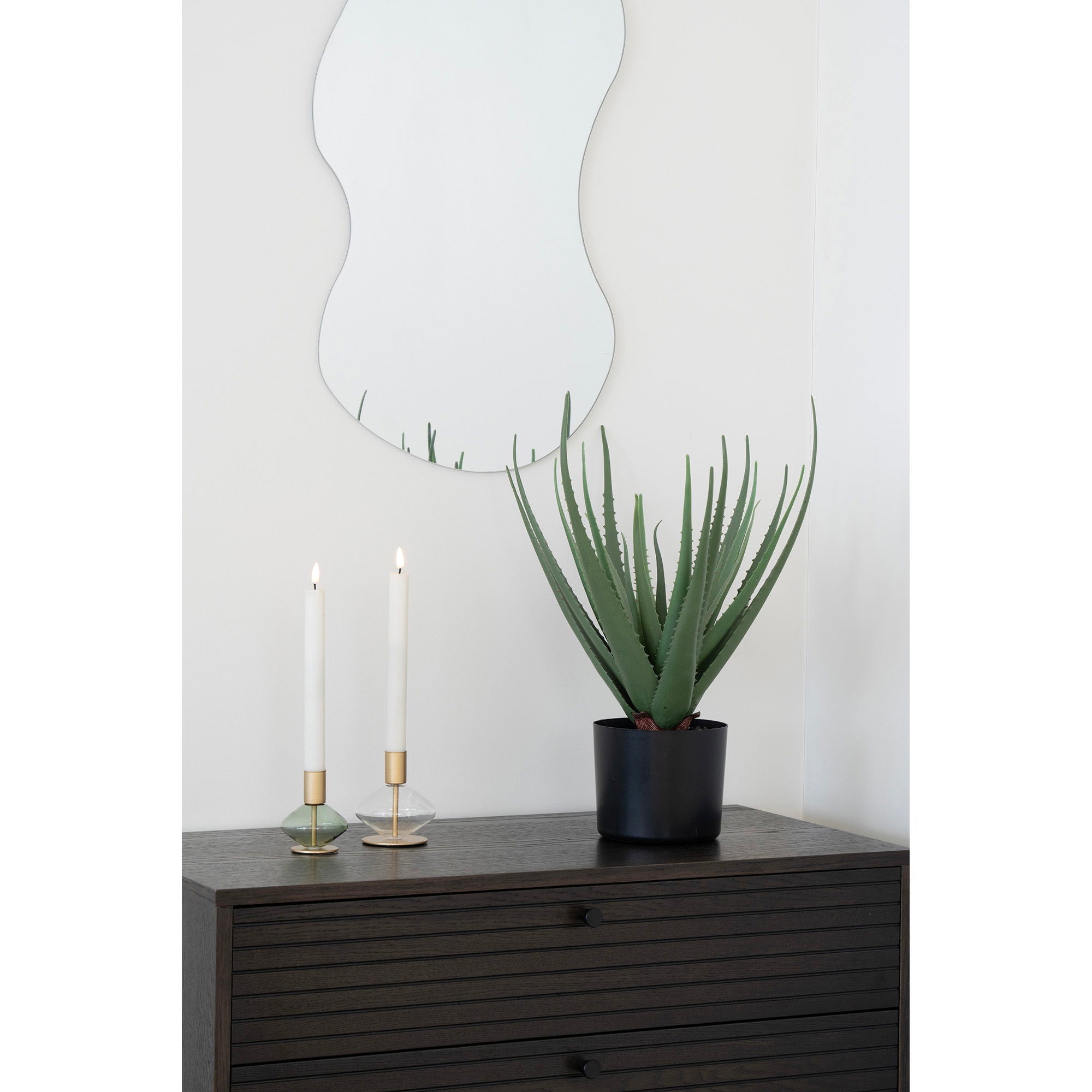 Ljusstake, glas/metall, klar/grön&lt;br&gt;uppsättning av 2