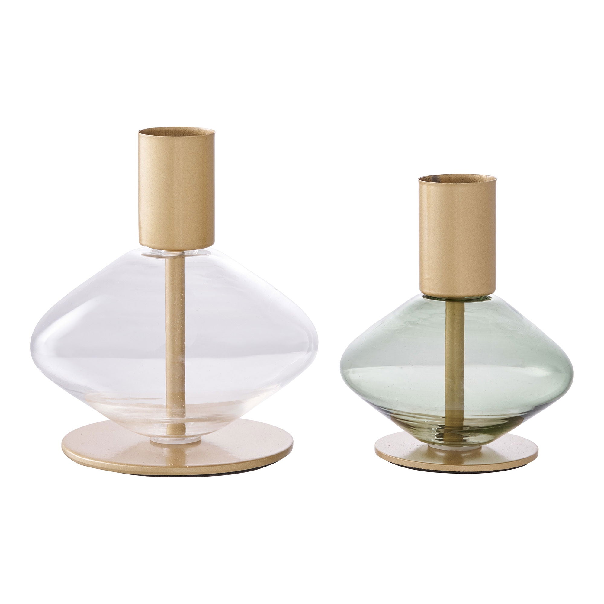 Ljusstake, glas/metall, klar/grön&lt;br&gt;uppsättning av 2