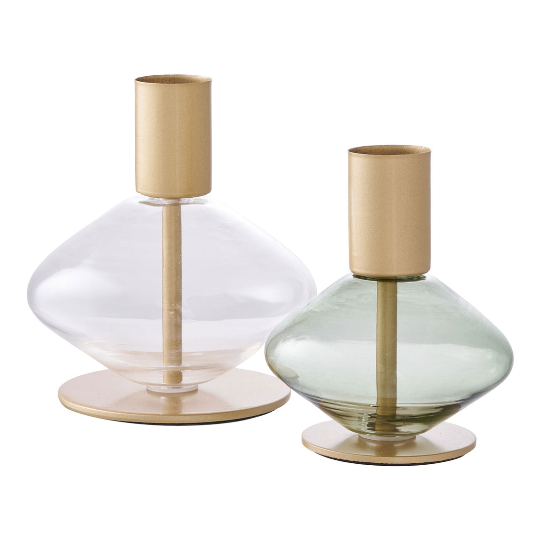 Ljusstake, glas/metall, klar/grön&lt;br&gt;uppsättning av 2
