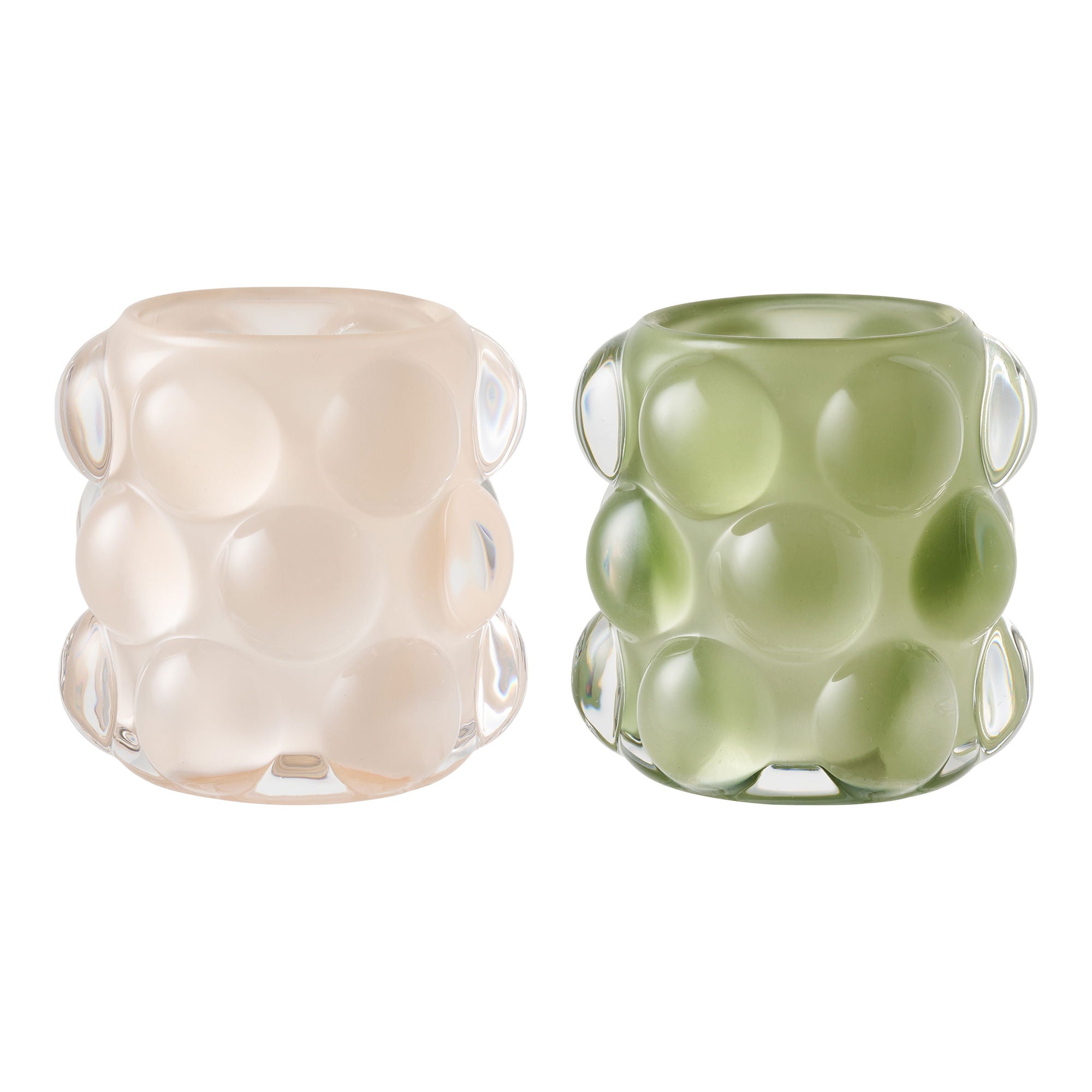 Ljusstake - Ljusstake, glas, beige/grön uppsättning av 2