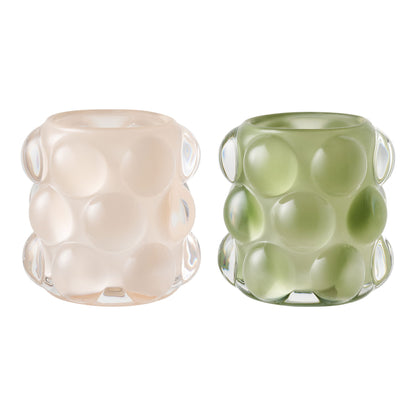 Ljusstake - Ljusstake, glas, beige/grön uppsättning av 2