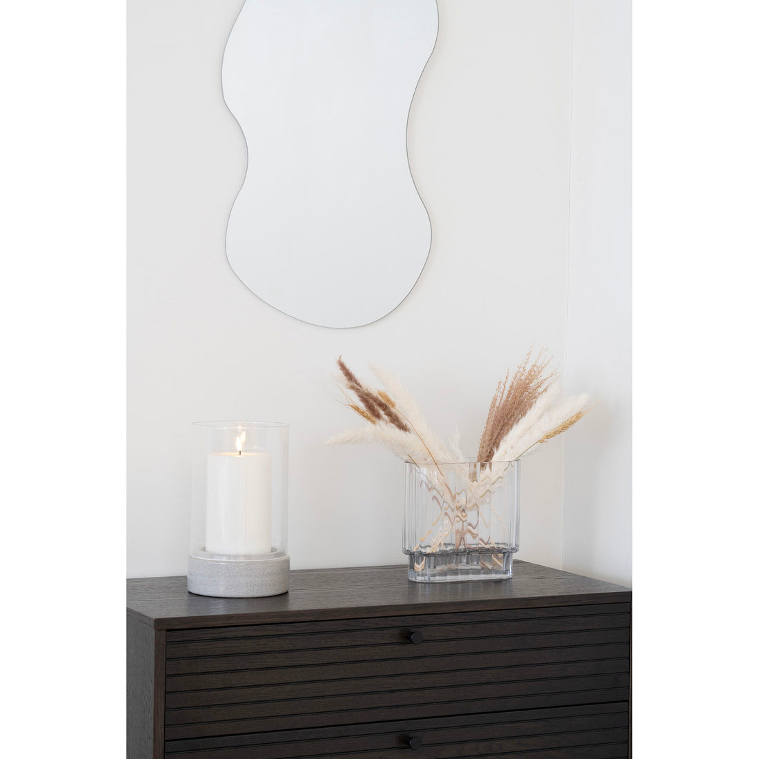 Orkanljusstake, keramik/glas, grå&lt;br&gt;16x25.5 cm