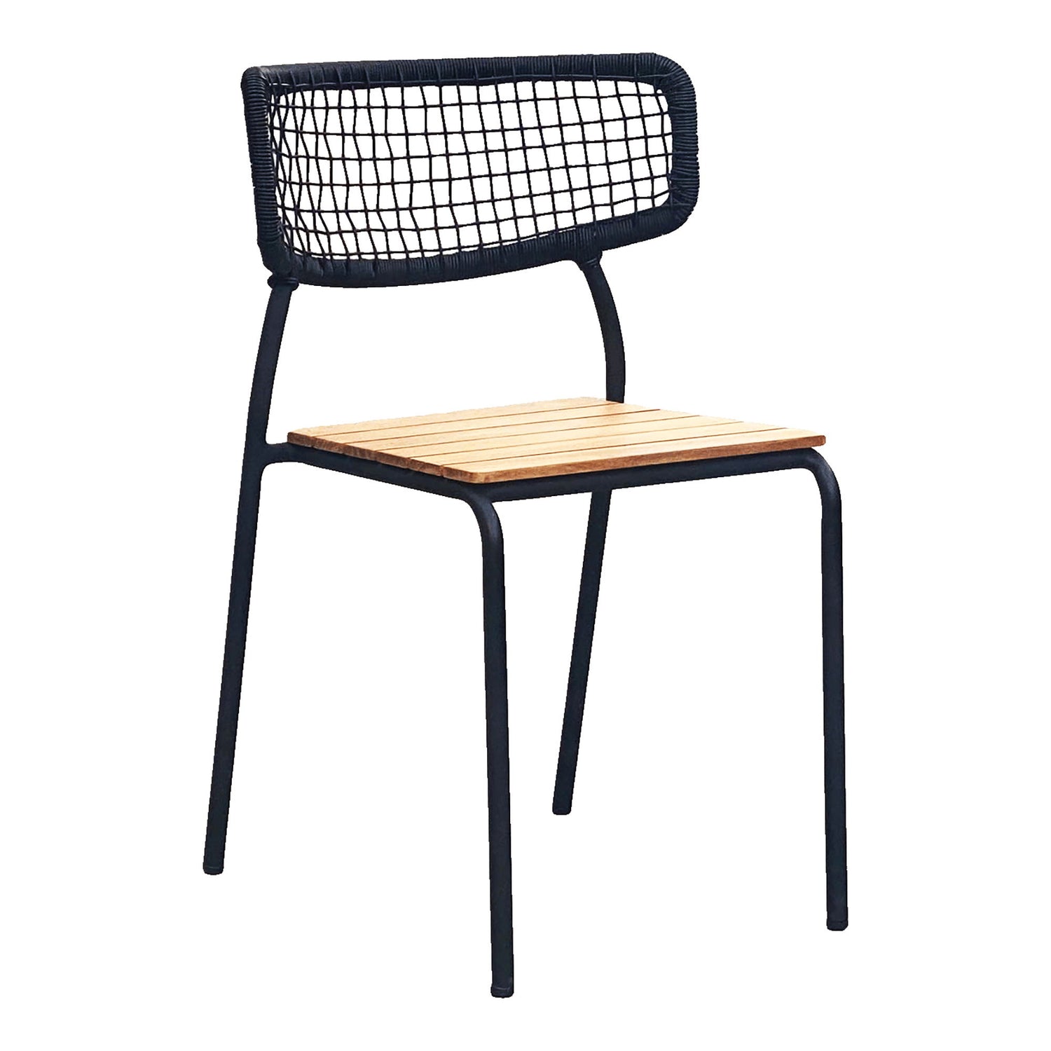 Matstol, teak, svart rep, svarta ben