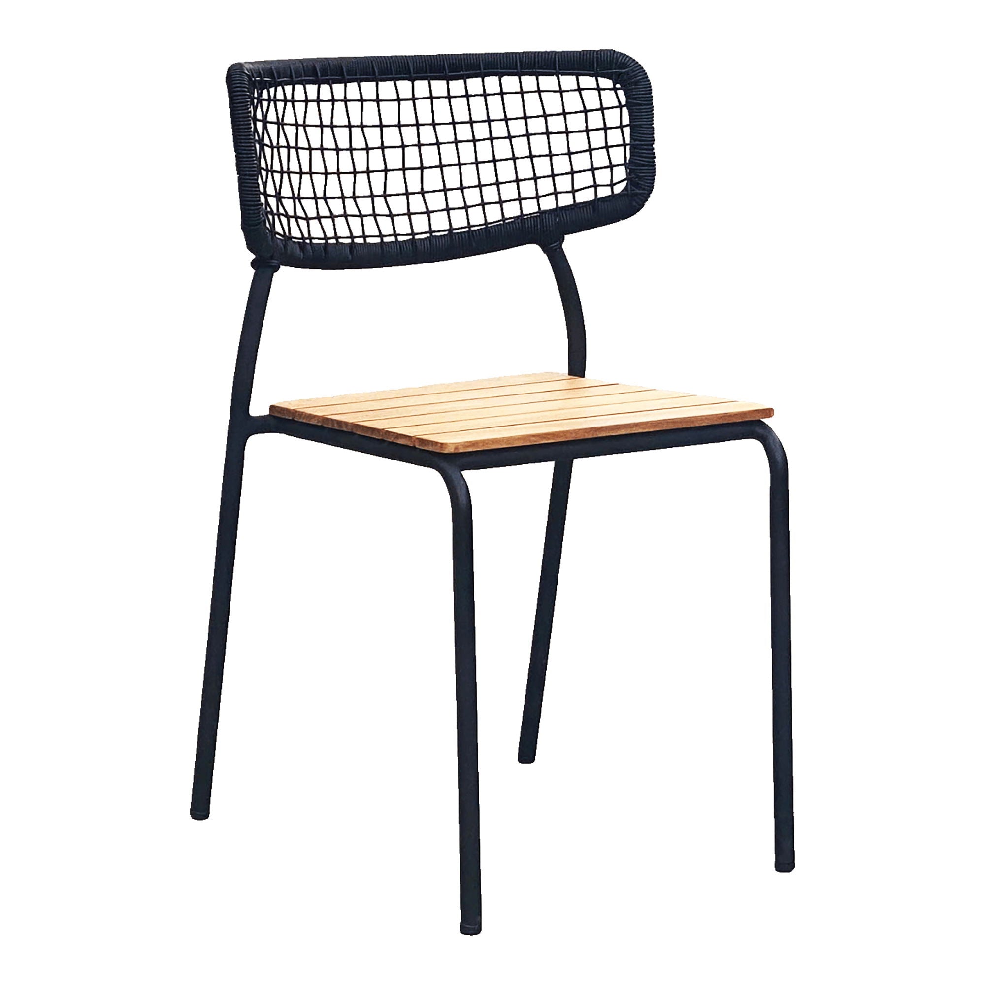 Matstol, teak, svart rep, svarta ben
