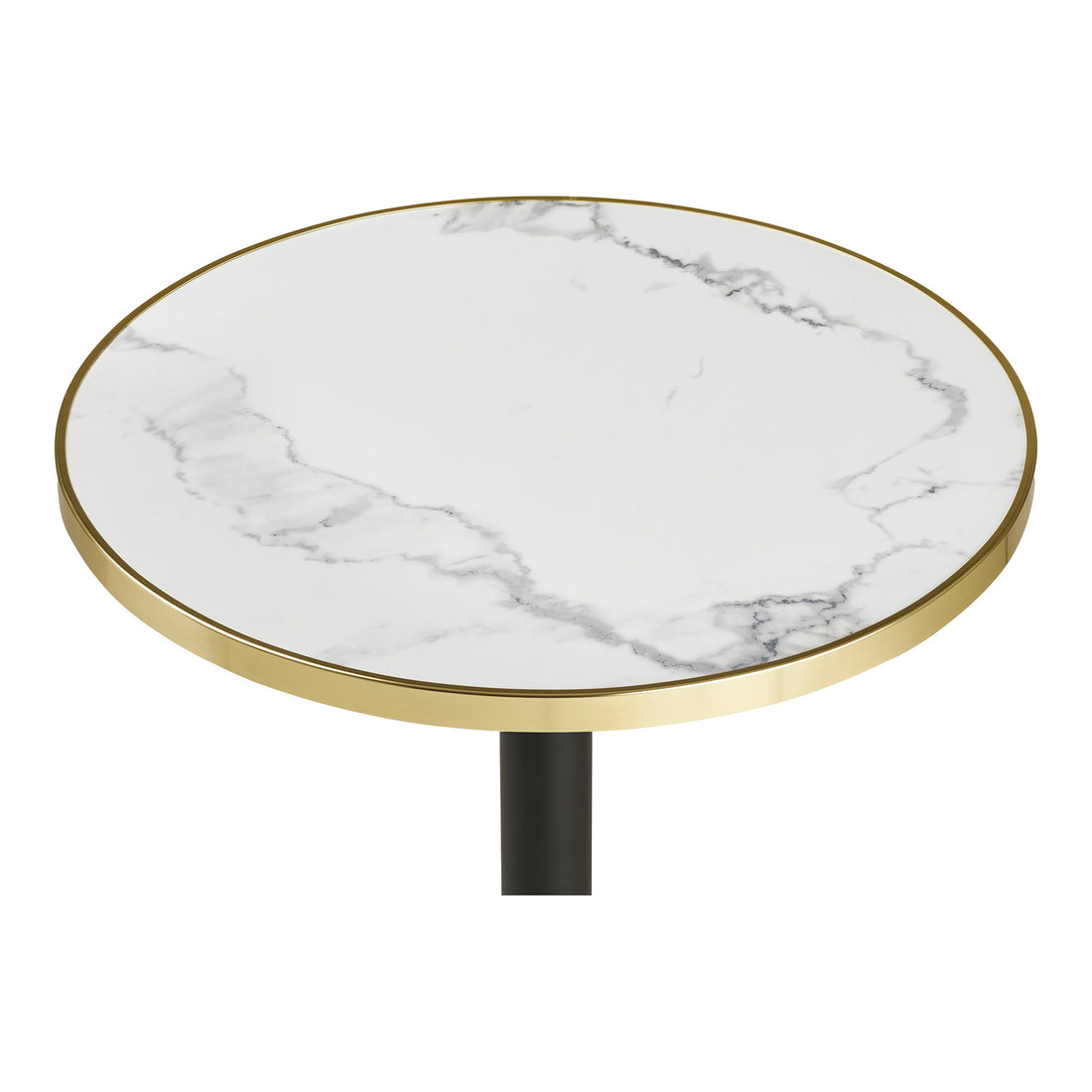 Café Table - Café Table, Marble Look bänkskiva, vit med guldkant, svarta ben, aluminium Ø60x73 cm