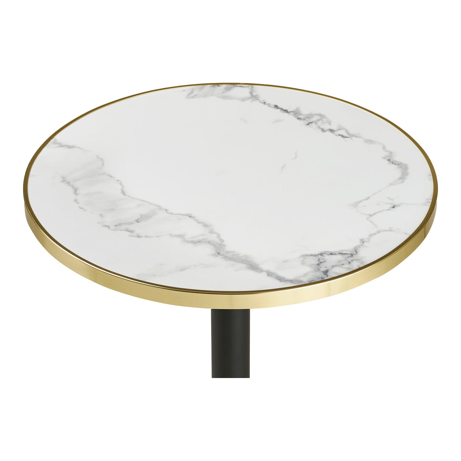 Café Table - Café Table, Marble Look bänkskiva, vit med guldkant, svarta ben, aluminium Ø60x73 cm