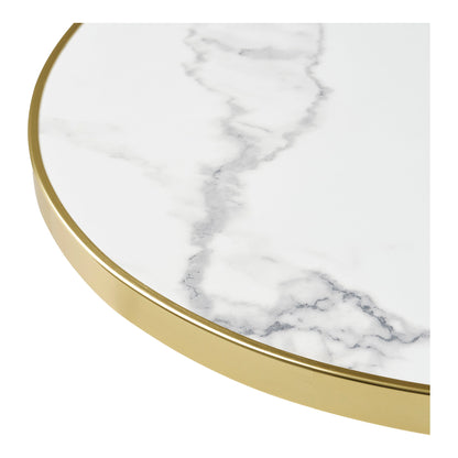 Café Table - Café Table, Marble Look bänkskiva, vit med guldkant, svarta ben, aluminium Ø60x73 cm