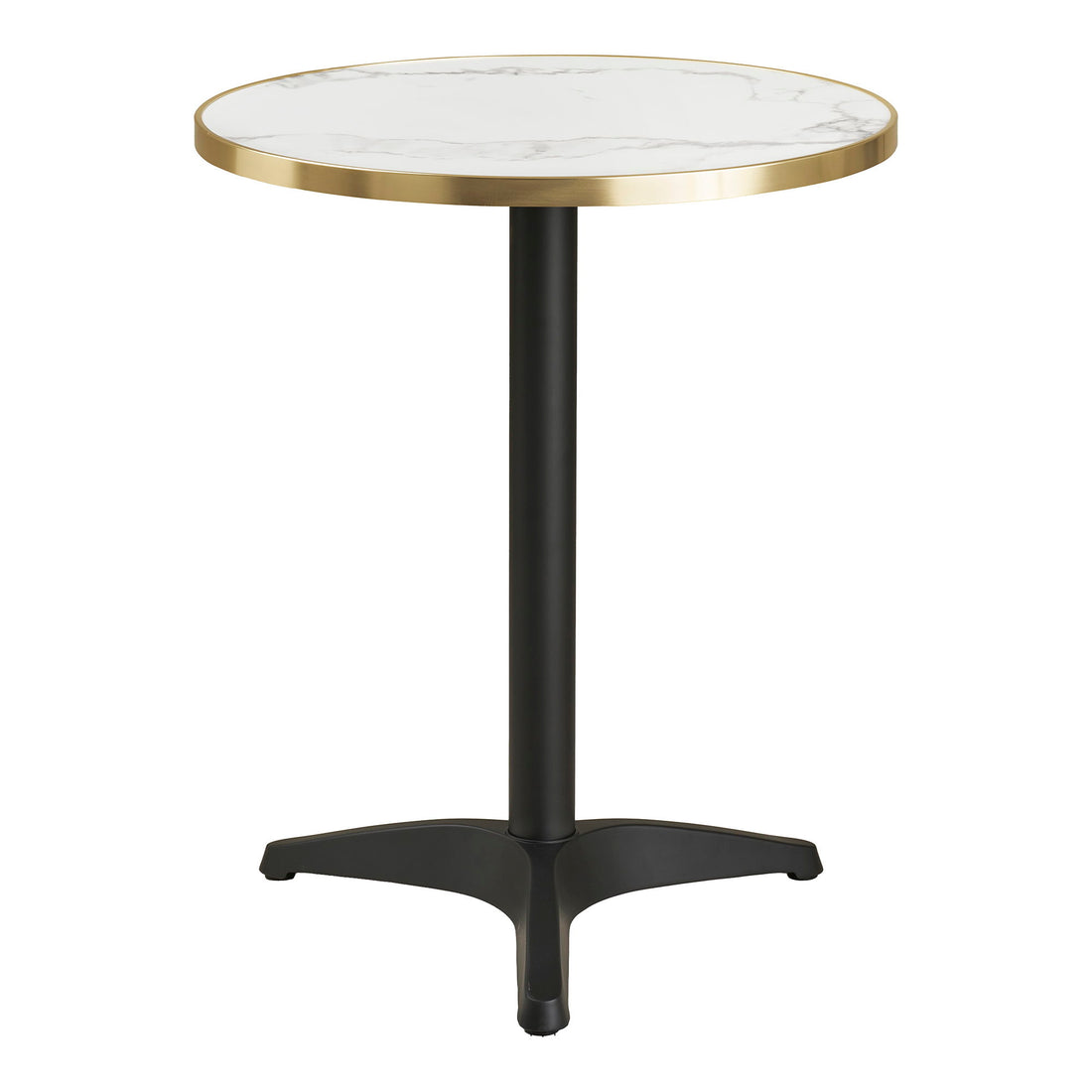 Café Table - Café Table, Marble Look bänkskiva, vit med guldkant, svarta ben, aluminium Ø60x73 cm