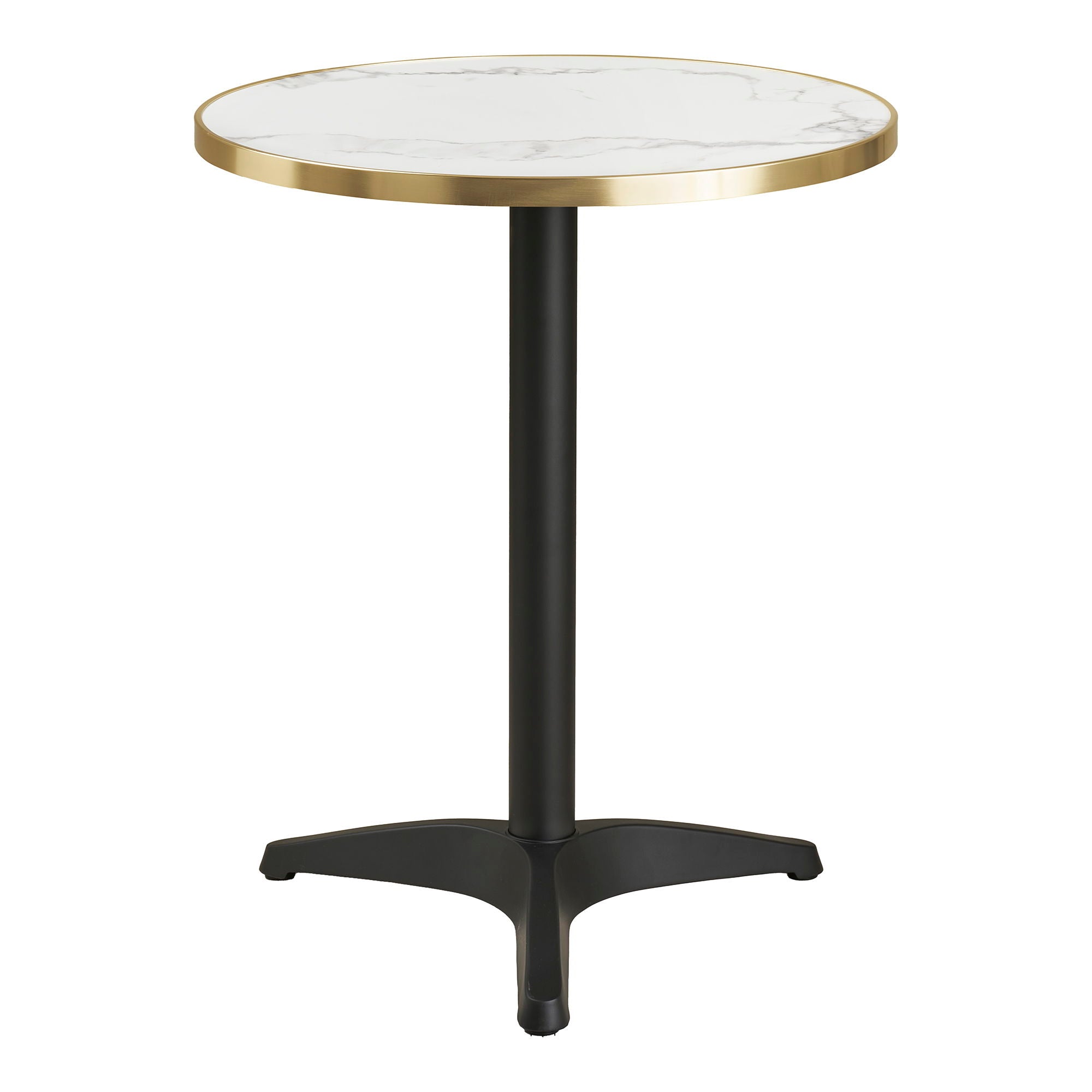 Café Table - Café Table, Marble Look bänkskiva, vit med guldkant, svarta ben, aluminium Ø60x73 cm