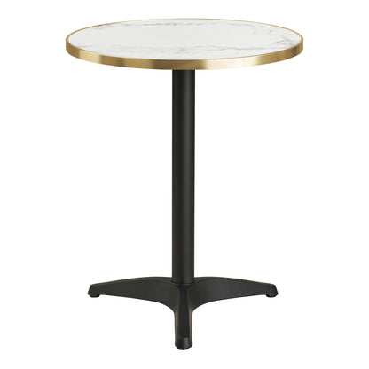 Café Table - Café Table, Marble Look bänkskiva, vit med guldkant, svarta ben, aluminium Ø60x73 cm