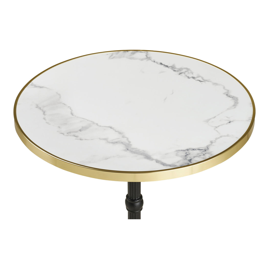 Café Table - Café Table, Marble Look bänkskiva, vit med guldkant, svarta ben, gjutjärn Ø60x73 cm