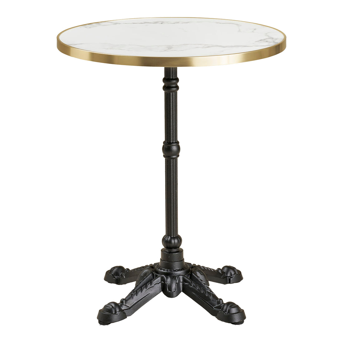 Café Table - Café Table, Marble Look bänkskiva, vit med guldkant, svarta ben, gjutjärn Ø60x73 cm