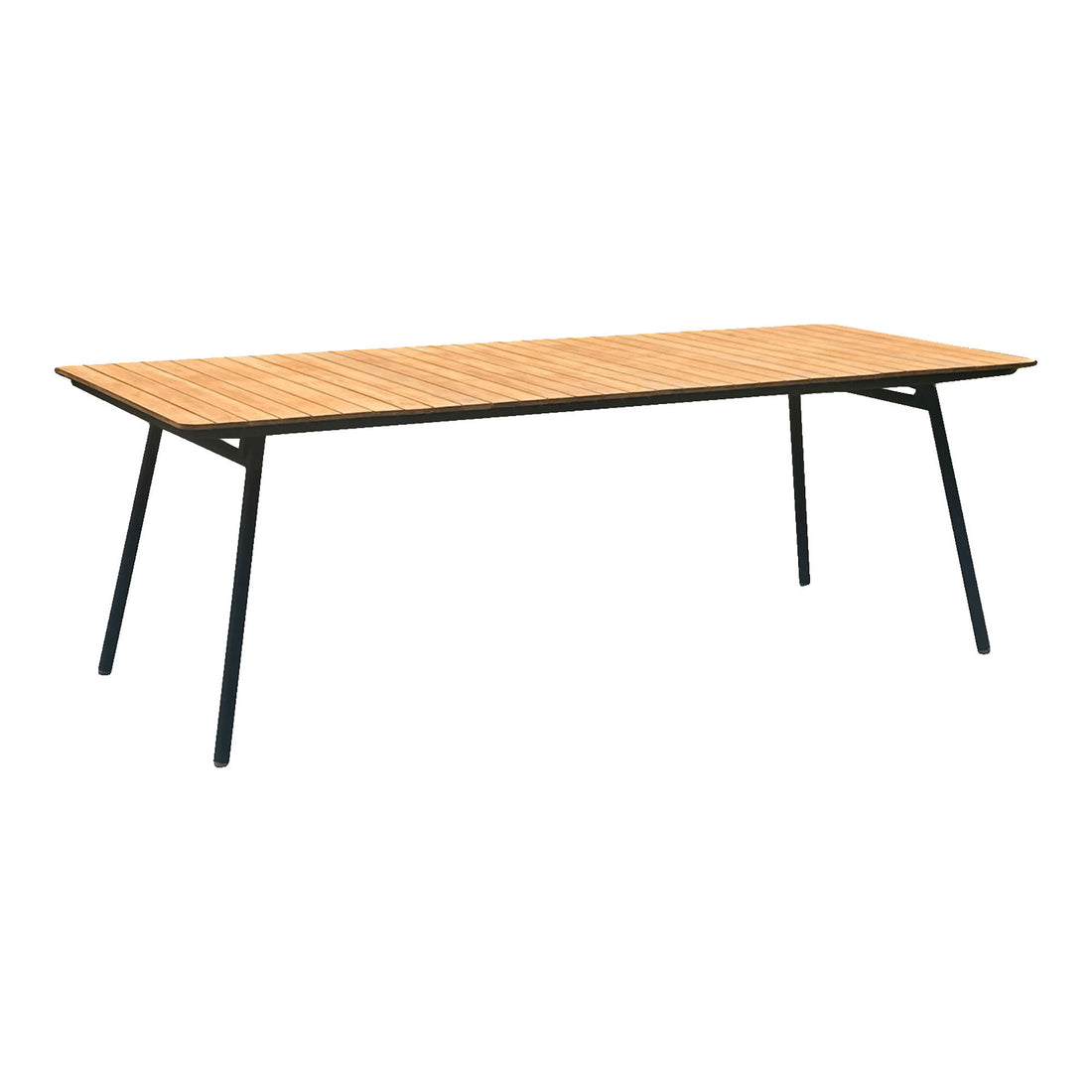 Matbord, teakbänk, natur, svarta ben 90x220 cm