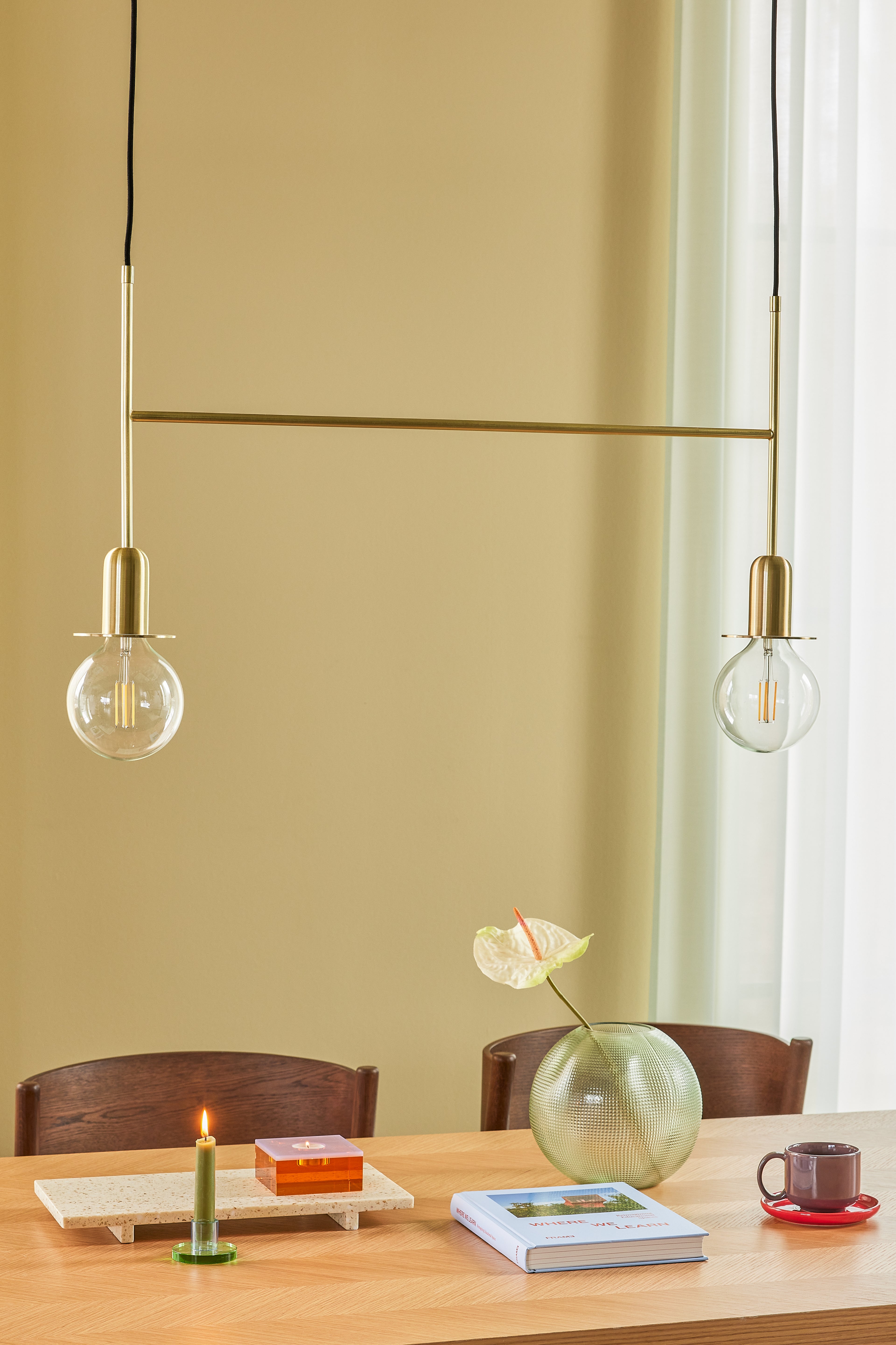 Två gånger pendelle mässingsfärg - 86xh40cm, e27/40w