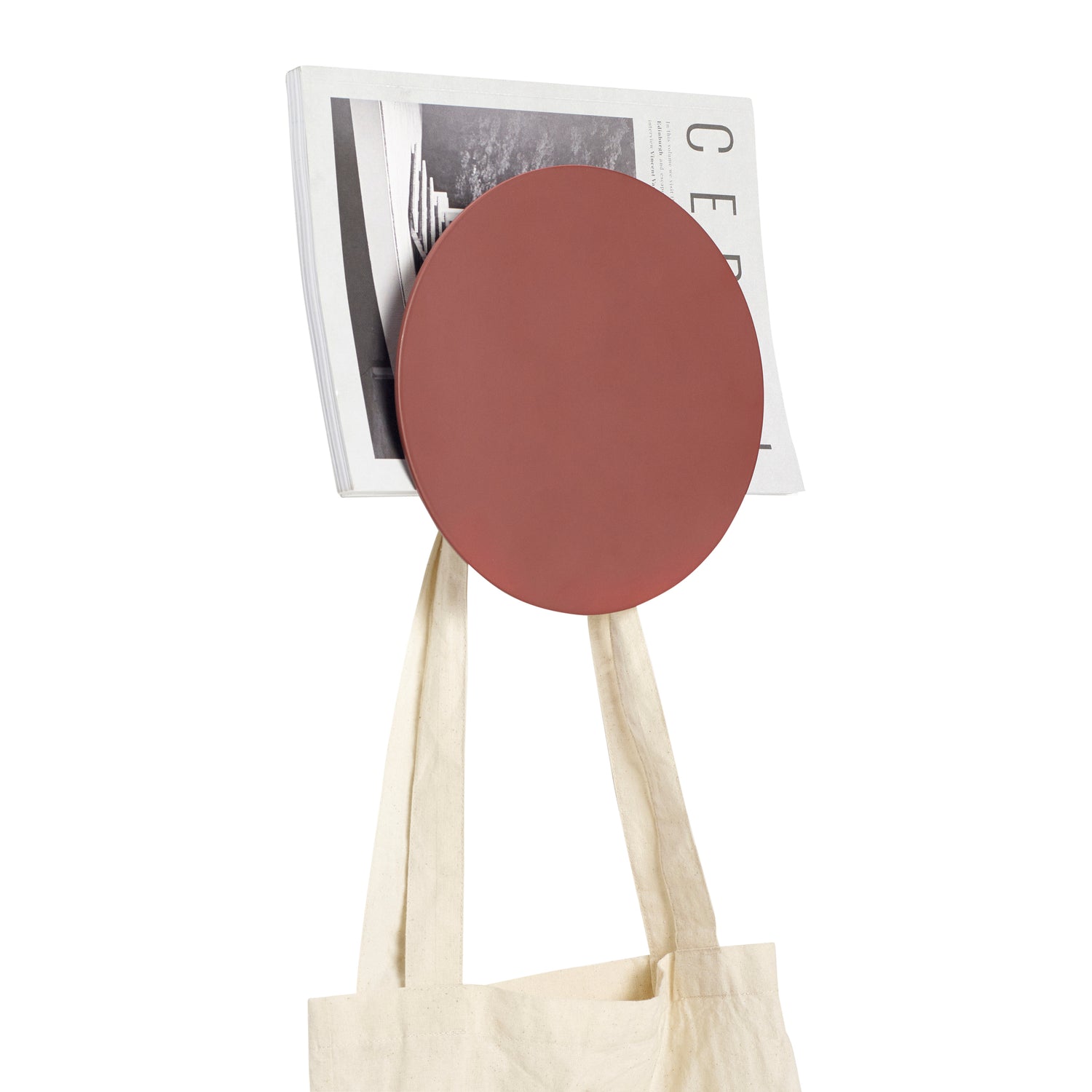 Dubbel tidskriftshållare med krok Röd - ø22x8cm