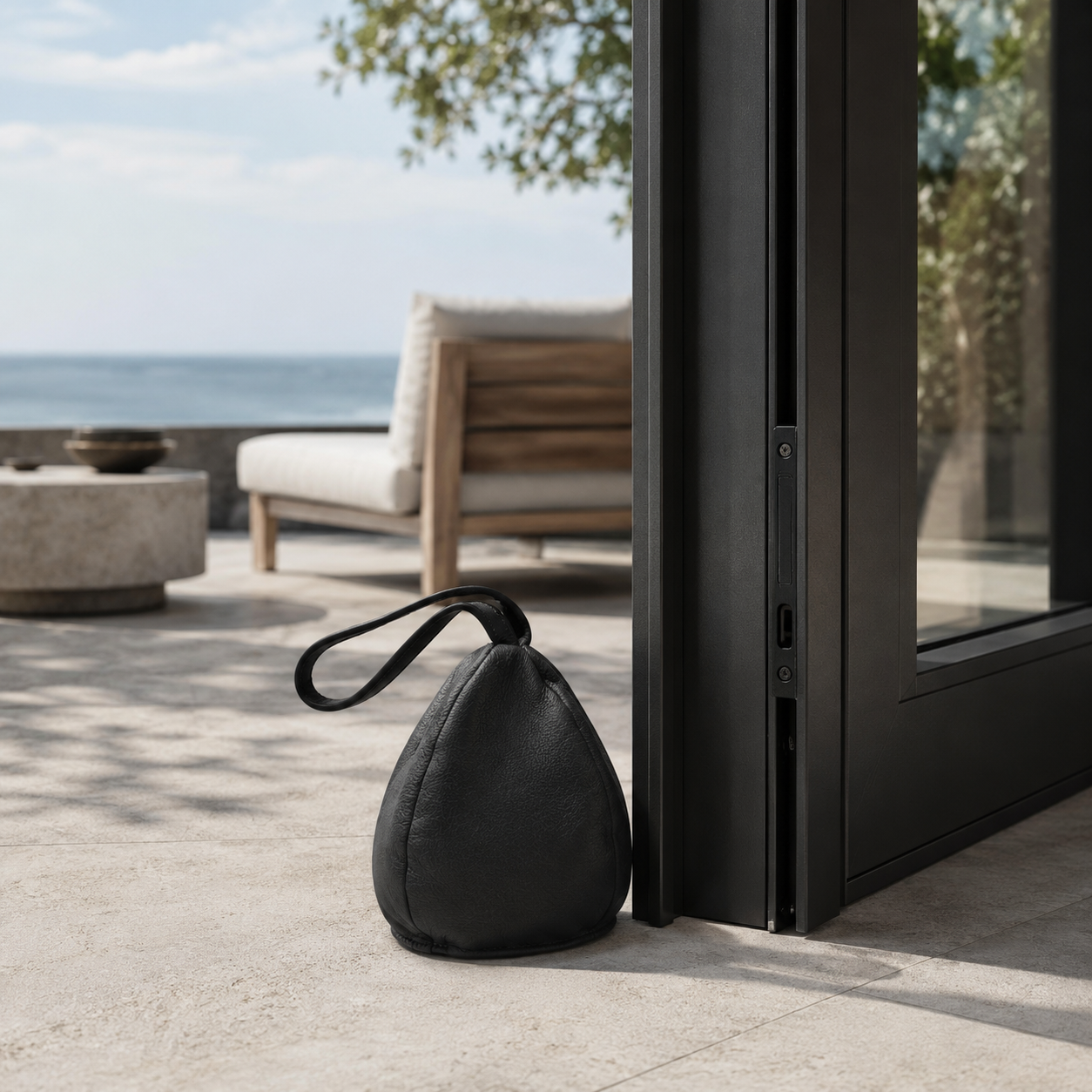 Dörrstopp i läder - droppformad modell cognac