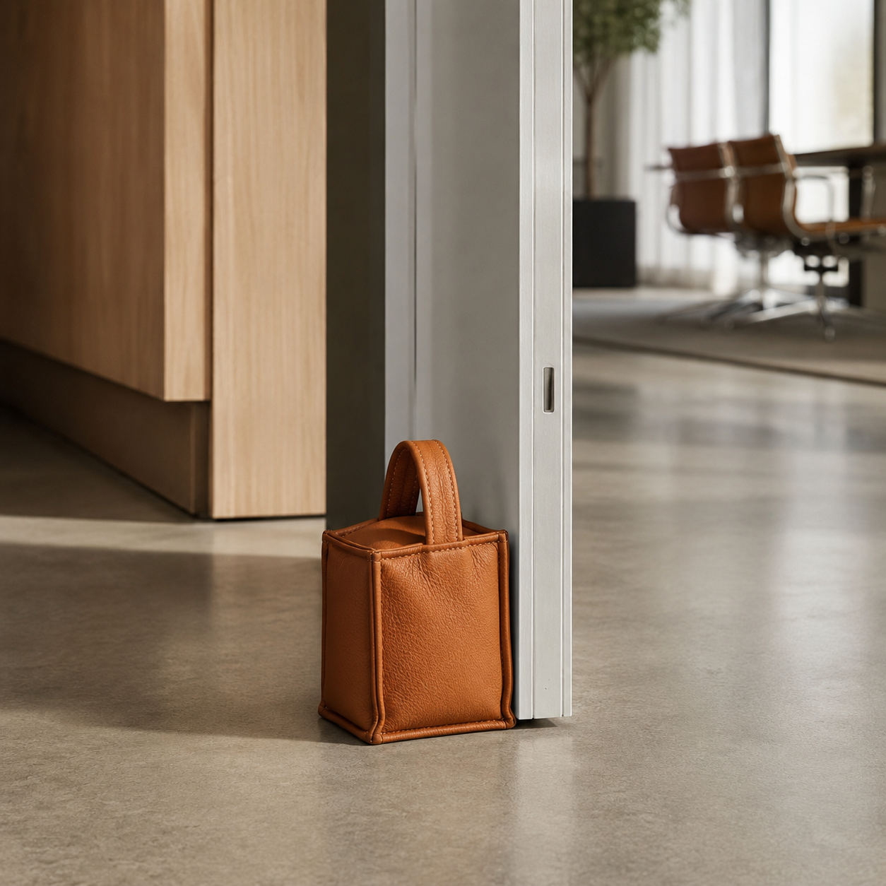Dörrpropp i läder - fyrkantig modell cognac