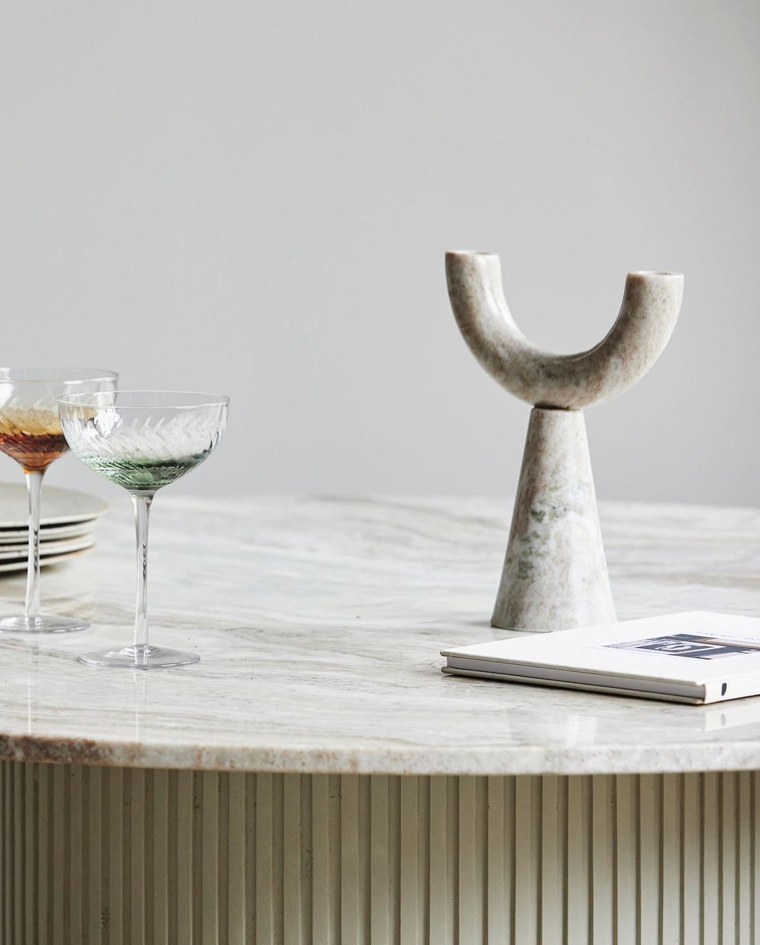 Rif ljusstake i marmor - H26,5 cm - ljusbrun