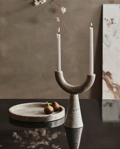 Rif ljusstake i marmor - H26,5 cm - ljusbrun