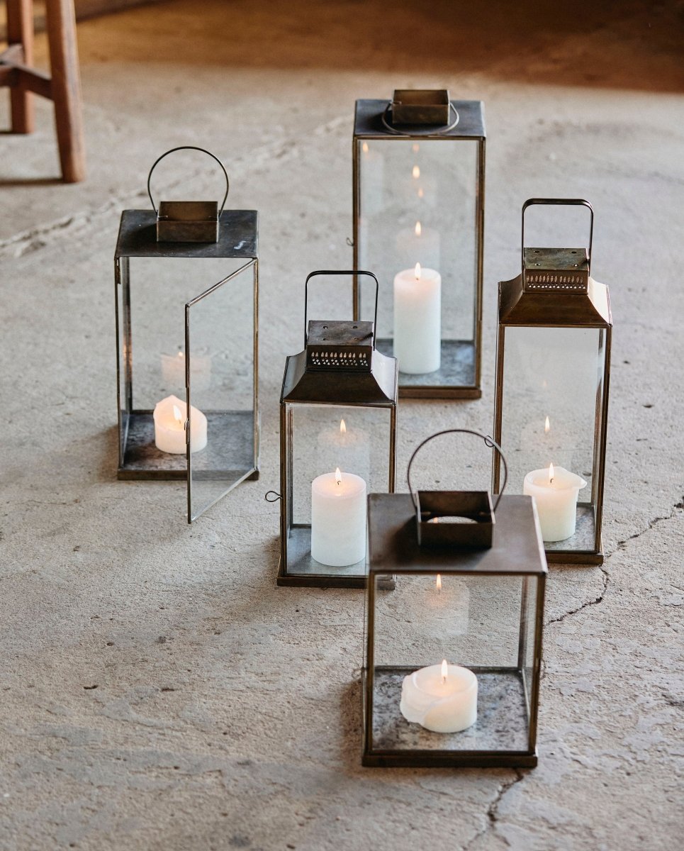 ANTIK lykta i järn - h30 cm - guldfinish