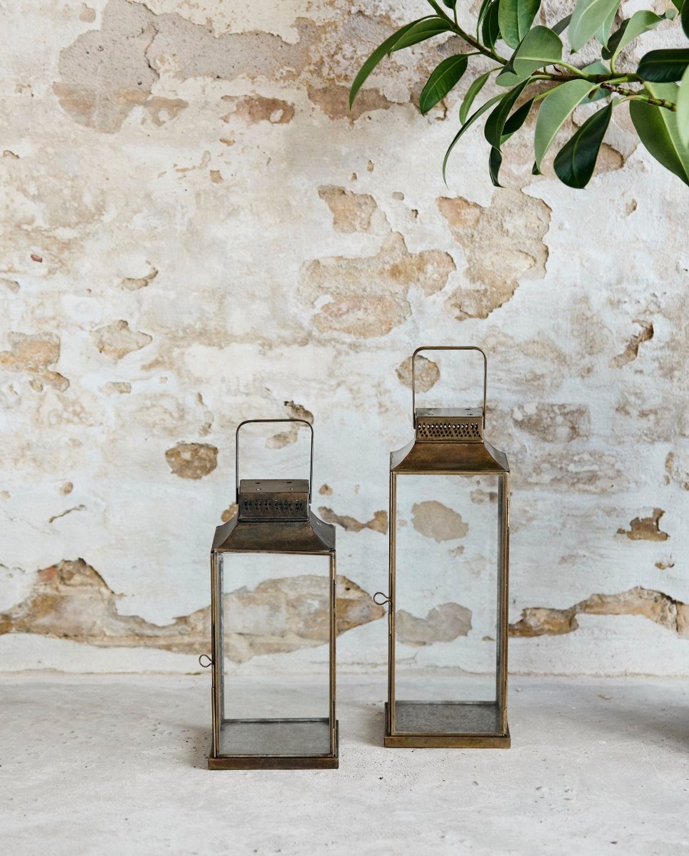 ANTIK lykta i järn - h30 cm - guldfinish