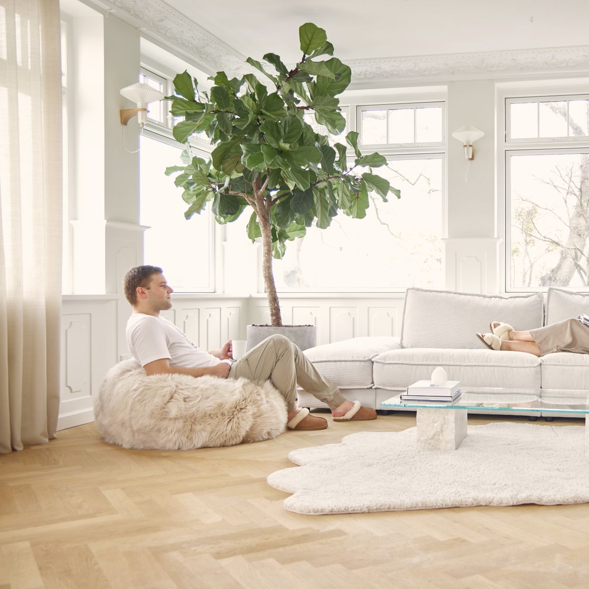 Rund sittsäcksstol | Långhårig | Nya Zeeland | 73x74 cm &amp; 92x93 cm