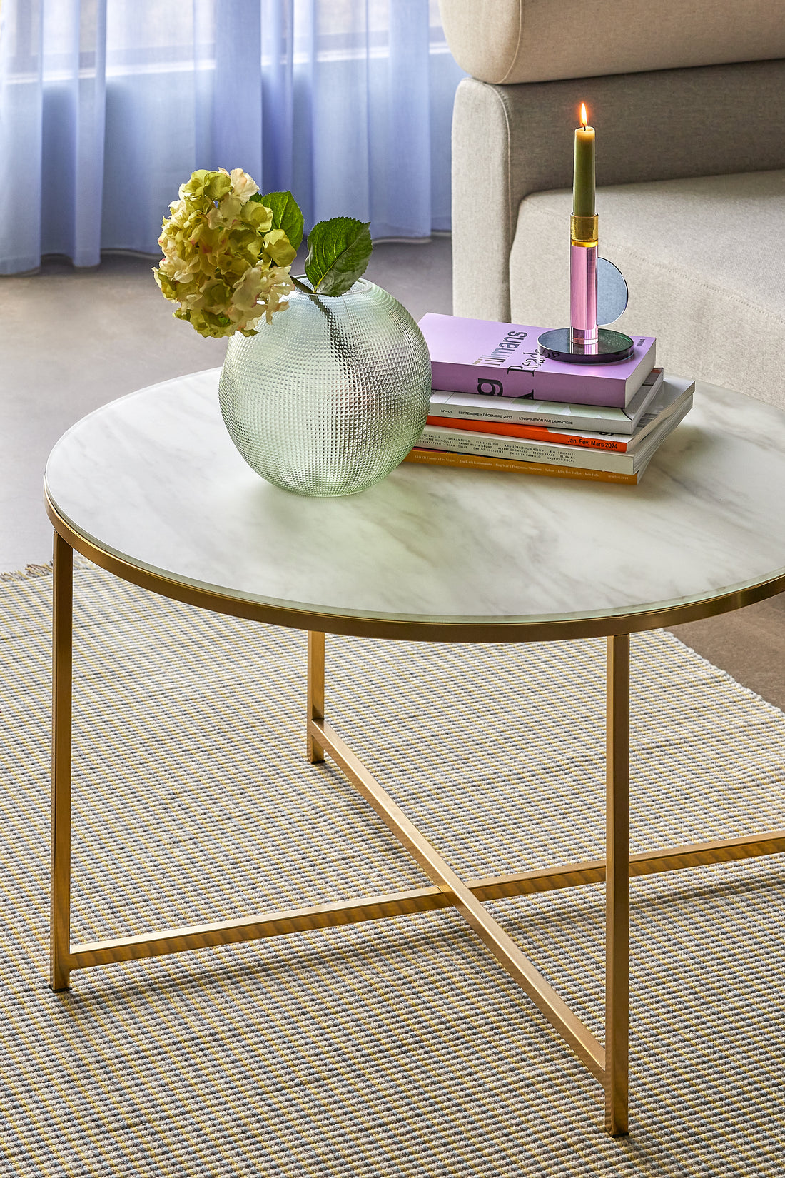 Dammbord vit/mässingsfärg - Ø80xh45cm