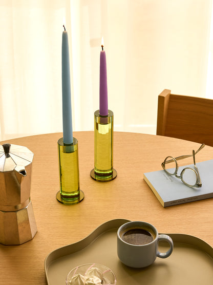 Skär ljusstake grön (set med 2) - ø7xh16cm, ø7xh18cm