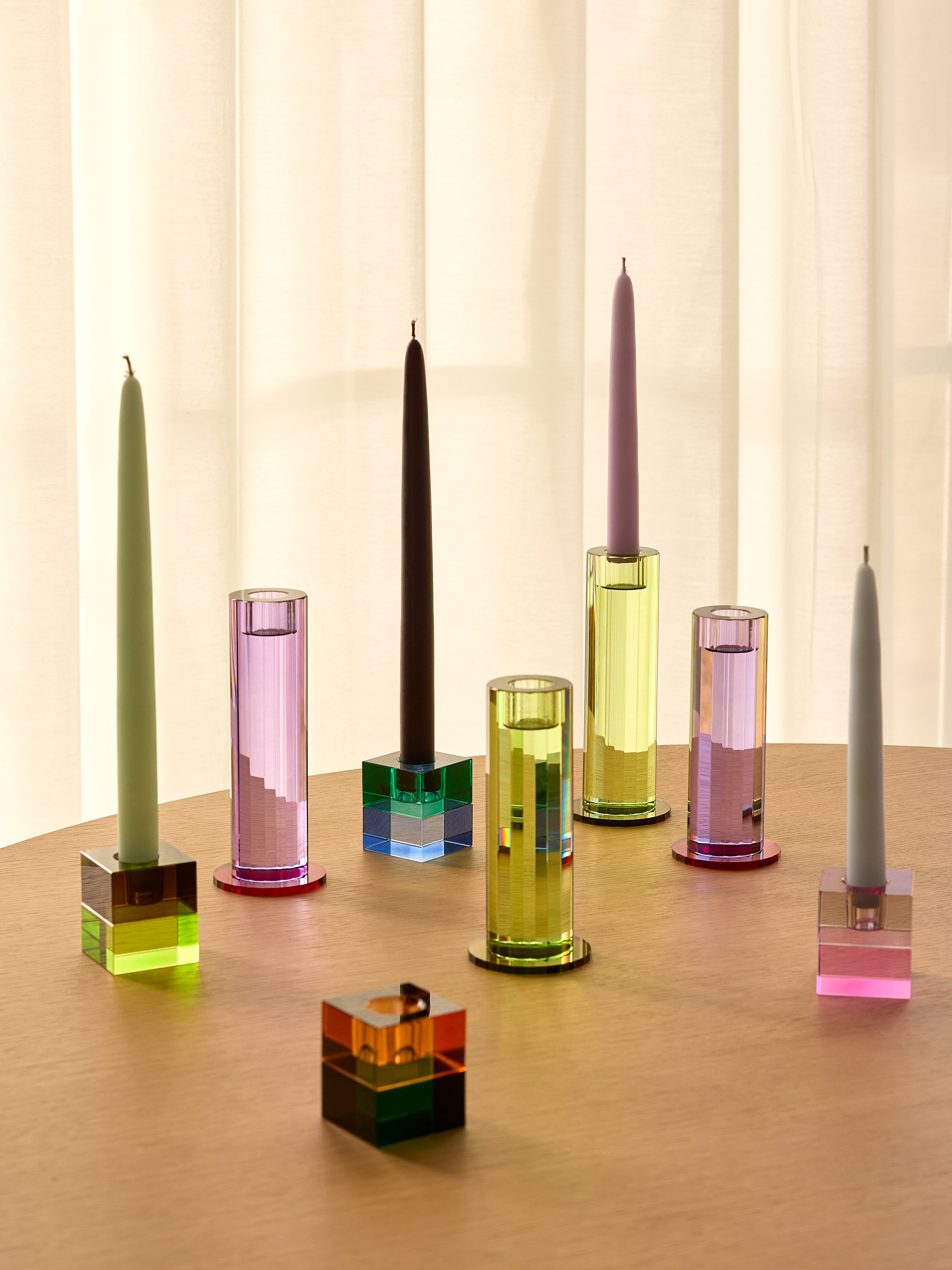 Skär ljusstake grön (set med 2) - ø7xh16cm, ø7xh18cm