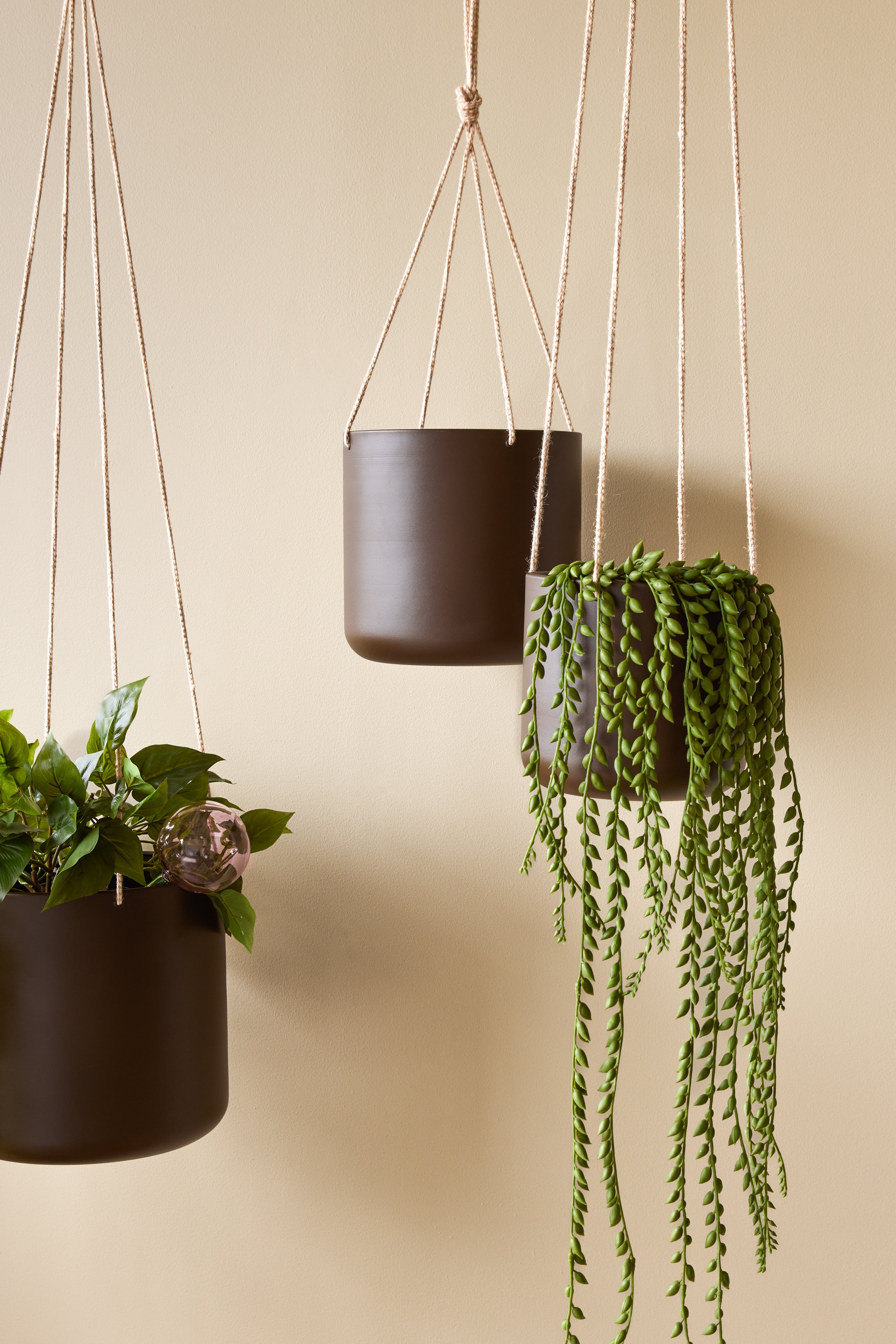 Bloom Hanging Potty Large Brown (uppsättning av 3) - Ø17xH16, Ø21xH20, Ø25xH24CM
