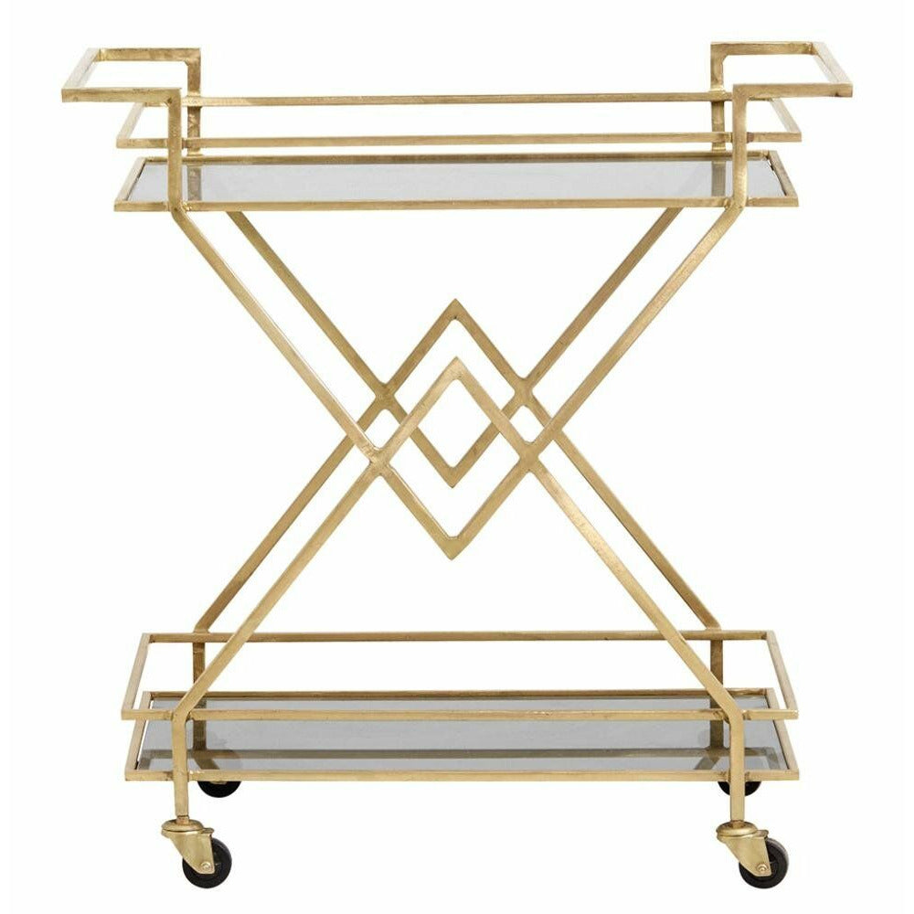 Nordal TROLLEY rullbord i järn - 44x76 cm - guld/svart glas