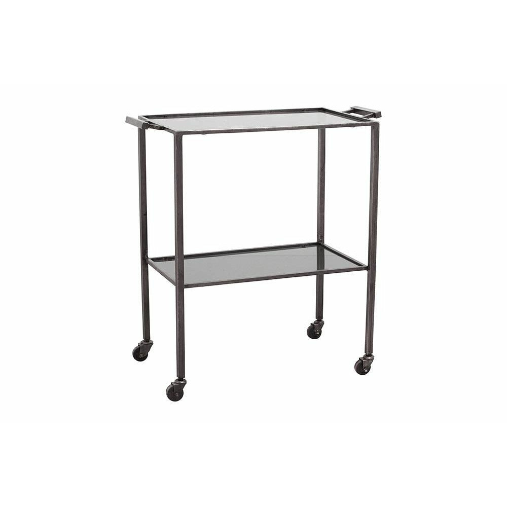Nordal TONE rullbord i järn med hyllor i svart glas - 73x41 cm - grå/svart