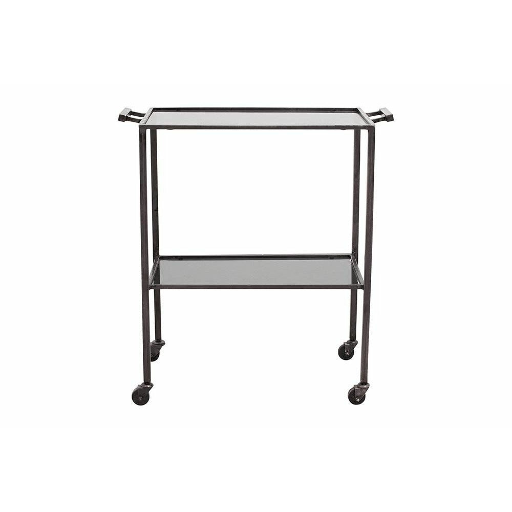 Nordal TONE rullbord i järn med hyllor i svart glas - 73x41 cm - grå/svart