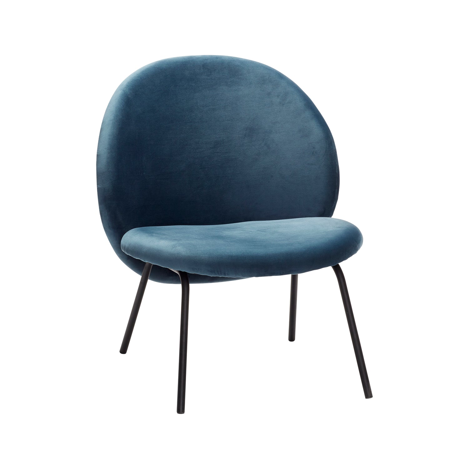Hübsch Loungestol, metalben, sort/blå, velour - 66x67xh81cm - DesignGaragen.dk.