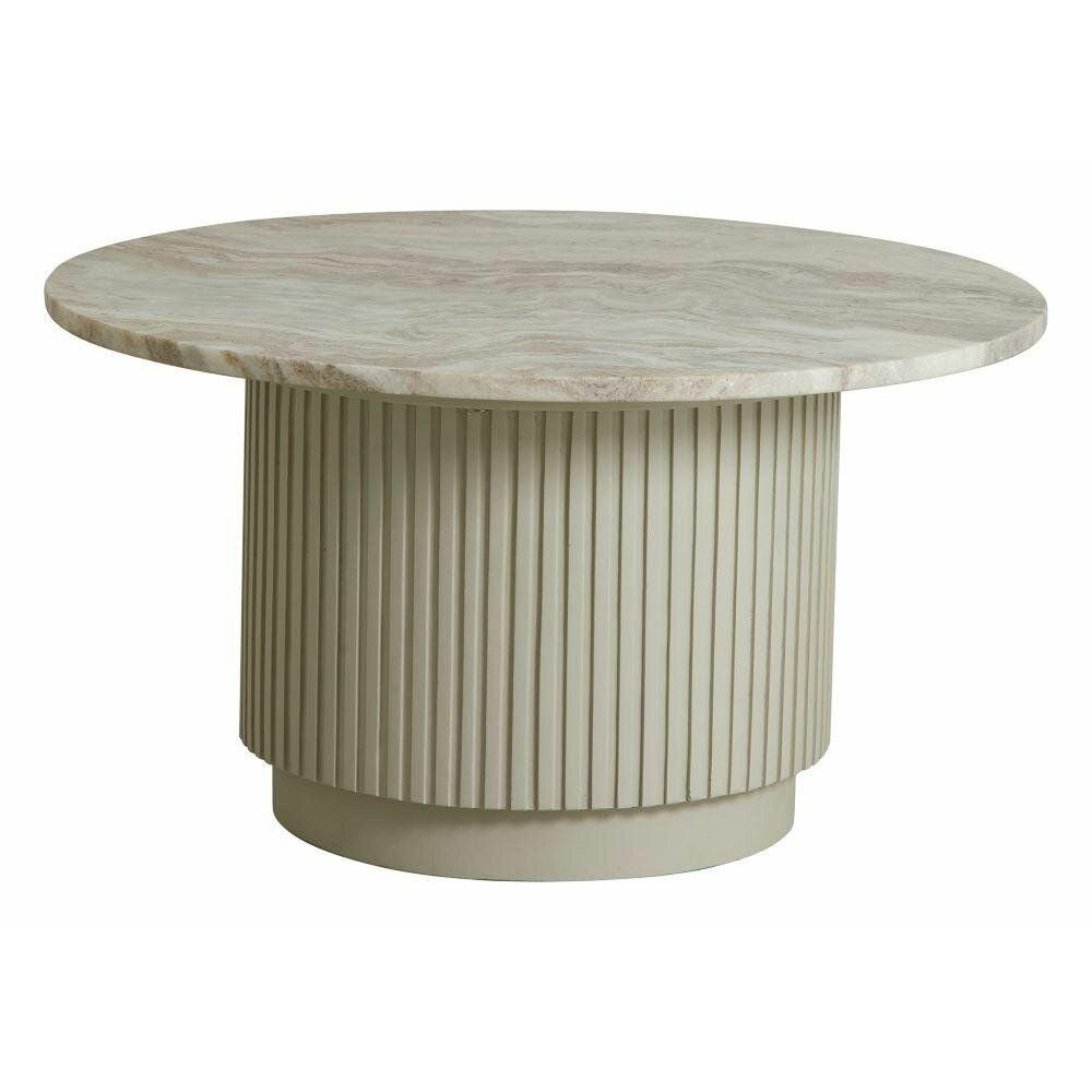 Erie Round soffbord i trä och marmor - Ø75 cm - rå vit, brun, beige