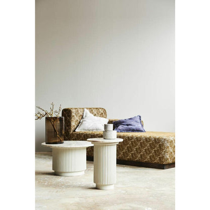 Erie Round soffbord i trä och marmor - Ø75 cm - rå vit, brun, beige