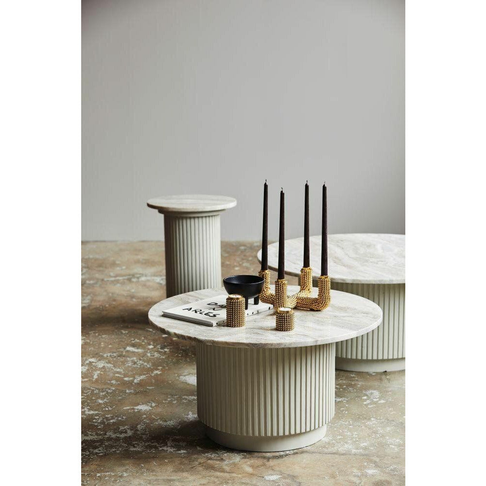 Erie Round soffbord i trä och marmor - Ø90 cm - rå vit, brun, beige