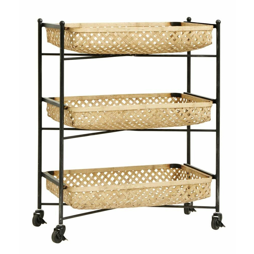 Nordal rullbord med flätkorgar i bambu - 64x36 cm - natur/svart