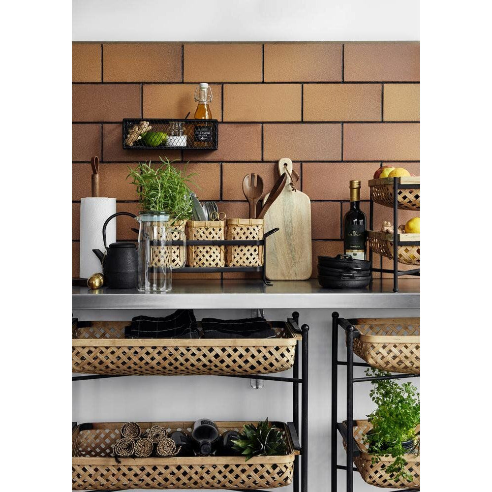 Nordal rullbord med flätkorgar i bambu - 64x36 cm - natur/svart