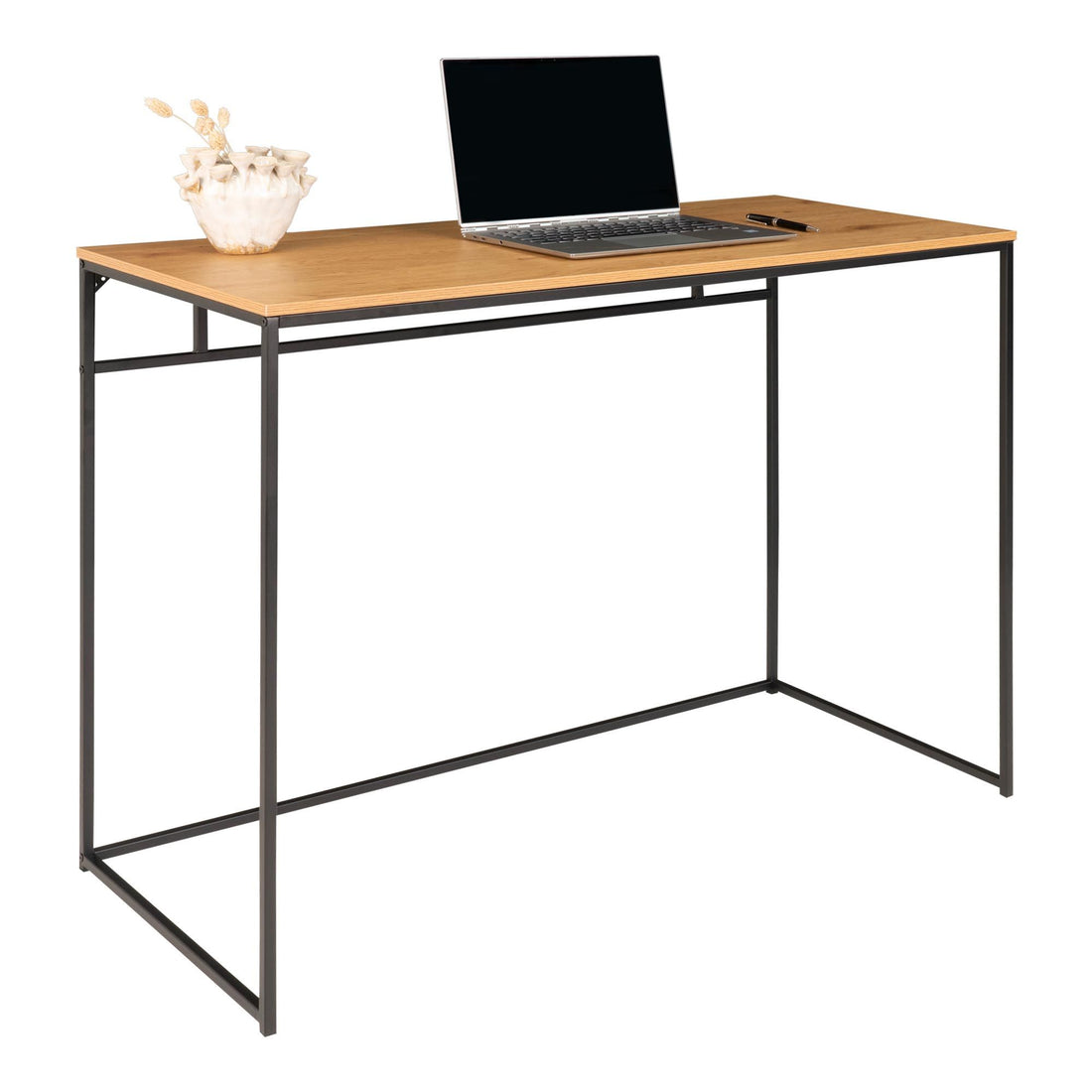 Vita Desktop - Desk med svart ram och ek -look Tabell topp 100x45x75 cm - 1 - datorer
