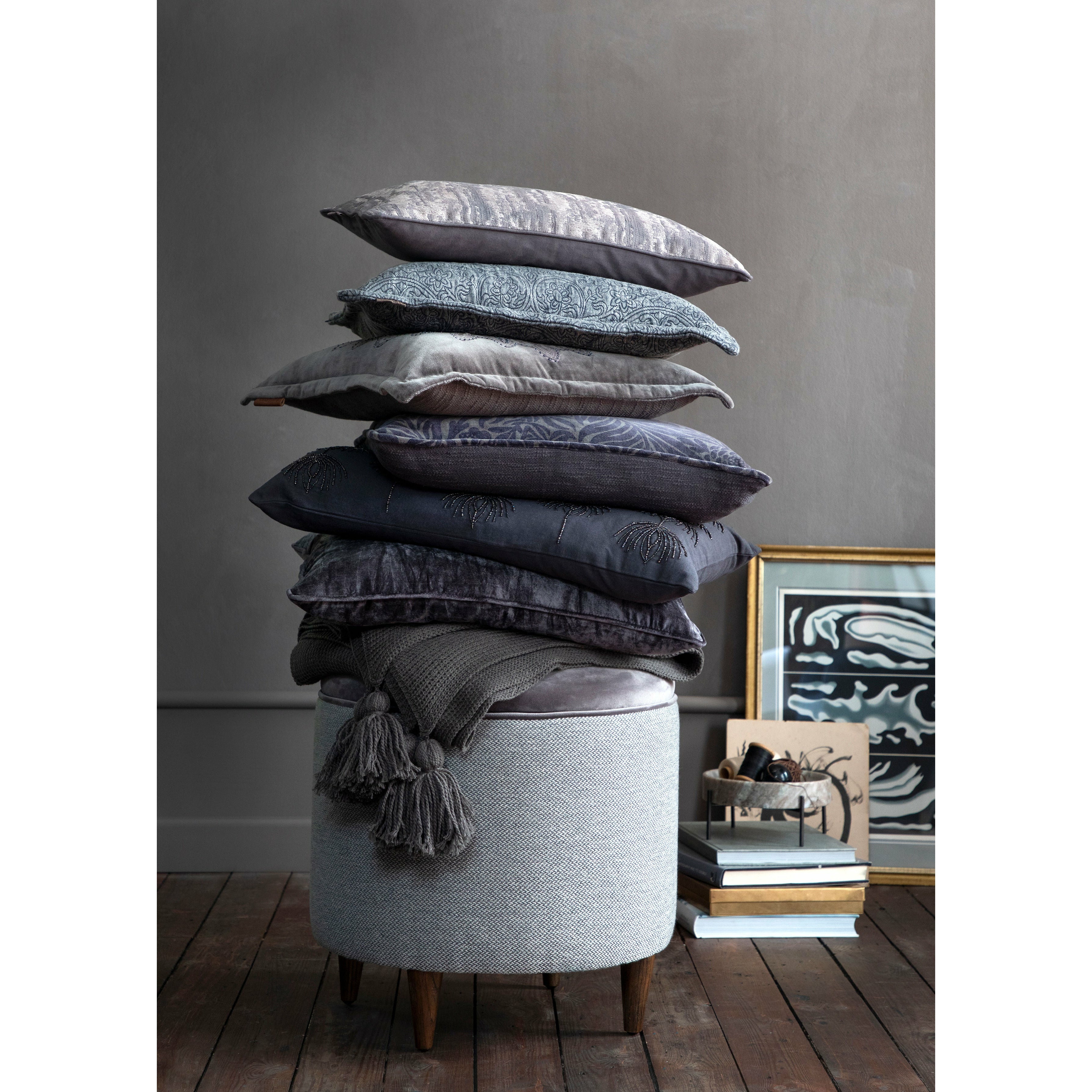 Cozy Living Throw - Bomull - Stickad med tofs - STEEL