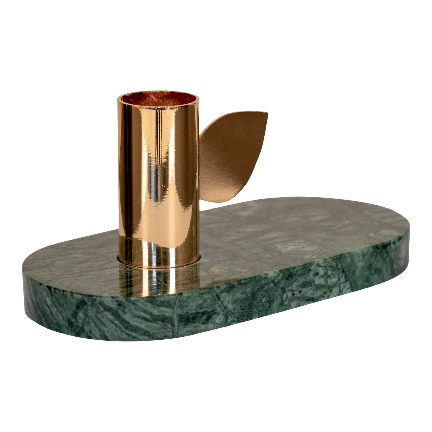 Ljusstake - Ljusstake i marmor, grön, mässingshållare, 14x7x7 cm
